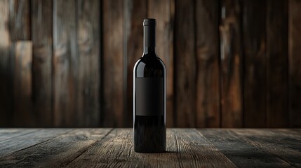 Wine Bottle Mockup on Rustic Wooden Tabletop