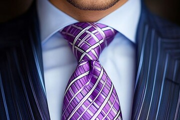 Wall Mural - Purple tie on a patterned shirt blending bold colors and modern design in business fashion