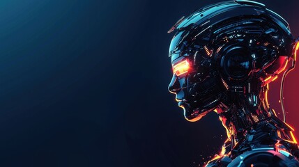 Poster - Futuristic Cyborg Head with Glowing Lights