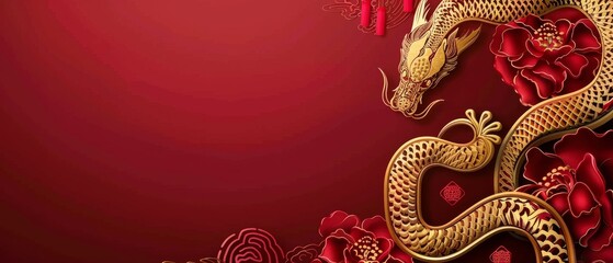 Sticker - Chinese new year still life of snake celebration. Chinese new year background 3d illustration. Chinese characters on the object means to fortune, good luck, wealth, and money flow.