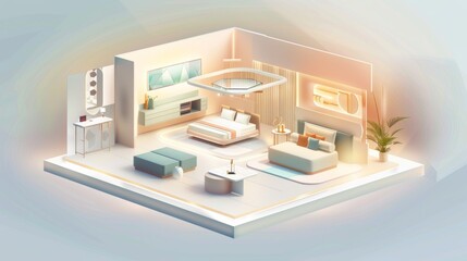 Poster - Modern living space with a creative blend of textures and colors showcasing a futuristic aesthetic with sleek lines soft lighting and a playful use of contrasting elements