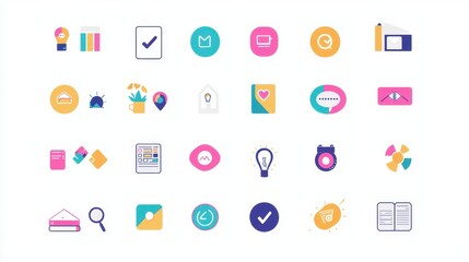 Colorful Flat Design UI Icons Set for Website and Mobile App Development