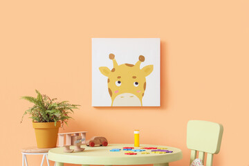 Wall Mural - Interior of children's room with table and picture