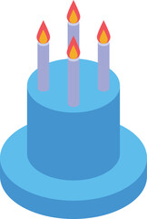 Wall Mural - Blue birthday cake with four burning candles is shown in this isometric vector illustration