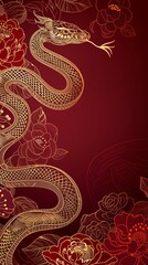 Wall Mural - Concept of Happy Chinese New Year. Chinese new year still life of snake celebration. Chinese characters on the object means to fortune, good luck, wealth, and money flow.