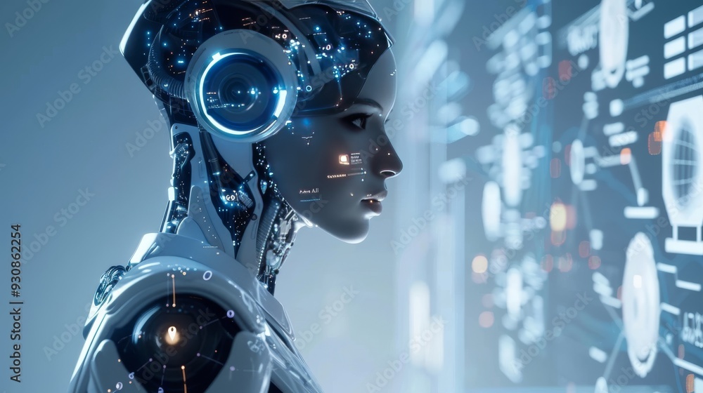 Digital human with futuristic neural network showcasing advanced ...