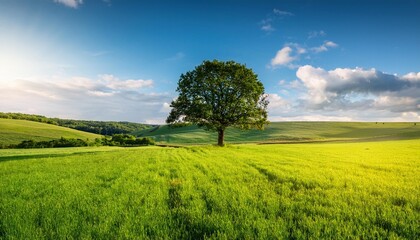 Wall Mural - tree over lush farm field gorgeous sky