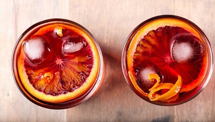 Wall Mural - negroni cocktails decorated with blood oranges top shot