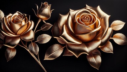 Wall Mural - luxury rose flowers gold line art illustration