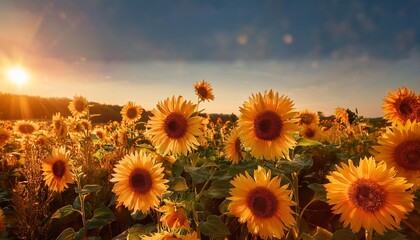 Wall Mural - golden sunflowers in morning light