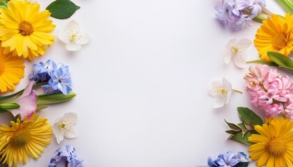 Wall Mural - spring flowers border flat lay copy space