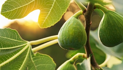 Wall Mural - figs on a fig tree branch with leaves