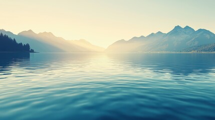 Canvas Print - Tranquil Mountain Lake at Sunset with Calm Water Reflection