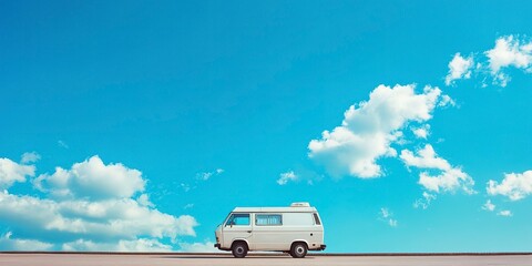 Sticker - Van car under the blue sky at sunny day. Van life 