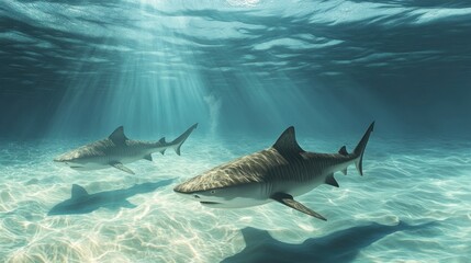 Wall Mural - Tiger Sharks Swimming in the Ocean