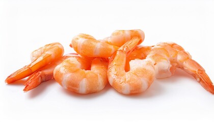 a mouth watering arrangement of cooked prawns crevettes isolated on a pristine white background