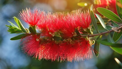 Wall Mural - the red bottle brush flowers callistemon plant