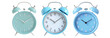 © maniacvector - Set of vintage alarm clocks in pastel blue color isolated on transparent background
