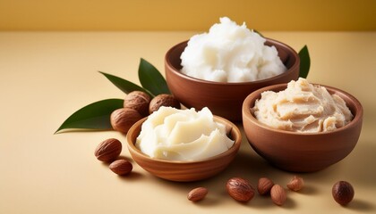 Sticker - shea butter and nut filled bowls on a bright backdrop