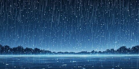 Poster - Heavy rain falling on a plain blue background