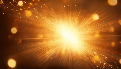 Wall Mural - vibrant orange light burst on dark background with golden sparkles magical radiant rays