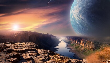 Wall Mural - alien planet in space dreamscape supernatural falling sky canyon