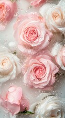 Wall Mural - Pink and white roses submerged in water