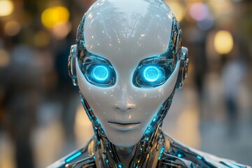 Poster - Close Up of a Female Android with Intricate Design and Advanced Technology