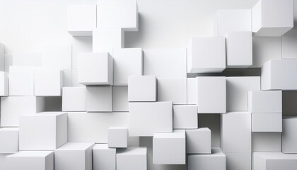 Wall Mural - random shifted rotated white cube boxes block background wallpaper banner with copy space