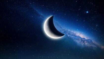 Wall Mural - waxing crescent moon earthshine and starry night sky