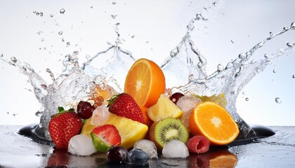 Wall Mural - a splash of fresh fruit with ice generative ai