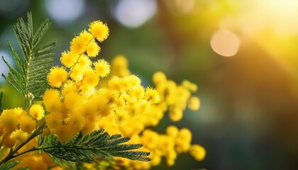 Wall Mural - mimosa acacia dealbata or silver wattle macro spring yellow mimosa flowers flower spring background 8 march easter sun light