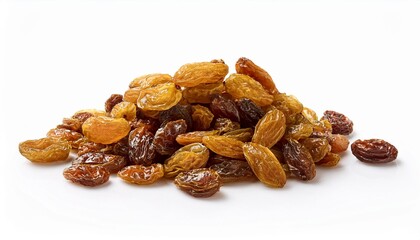 dried raisins on white background