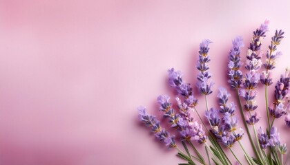 Wall Mural - aquarelle lavender flowers on pink smooth background