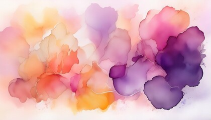 Wall Mural - watercolor background purple magenta pink peach coral orange yellow beige white watercolor