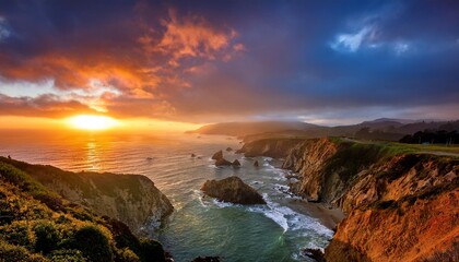 Wall Mural - dramatic sunset light over marin county california