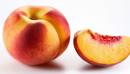 Wall Mural - beautiful whole peach and split isolated on white