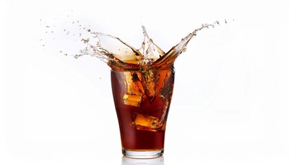 Wall Mural - a glass of soft drink splashing out on white background