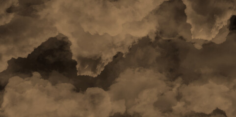 Wall Mural - Abstract light and dark brown clouds over the fog and smoke hover in the sky like a hazy morning mist, modern dark and dramatic brown smoke clouds in the sky grunge black background with copy space.