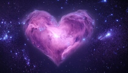 Wall Mural - Glowing heart-shaped nebula surrounded by delicate pink and purple stars, floating in a vast 