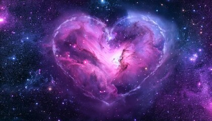 Wall Mural -  Glowing heart-shaped nebula surrounded by delicate pink and purple stars, floating in a vast 