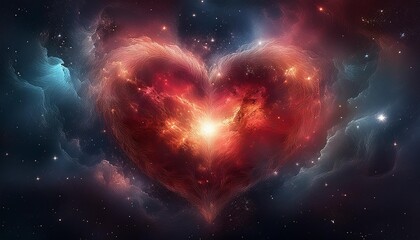 Wall Mural - Radiant heart-shaped nebula in shades of red and gold, surrounded by a few twinkling stars.