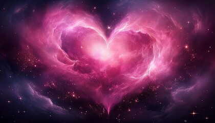 Wall Mural -  Soft pink heart nebula with a gentle glow, surrounded by a few faint stars. The deep, black