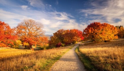 Wall Mural - trail in fall landscape with colorful trees