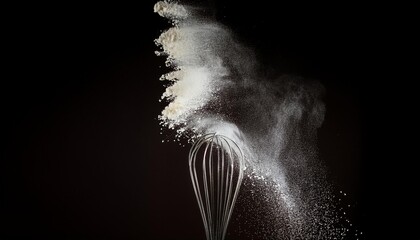 Wall Mural - falling flour on whisk in low light photography baking ingredients