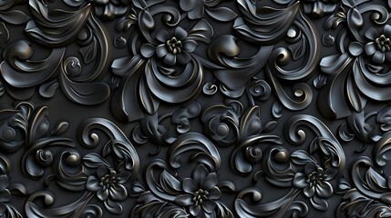 Wall Mural - Black floral ornament in retro style