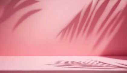 Wall Mural - blurred shadow from palm leaves on the pink wall minimal abstract background for product presentation spring and summer