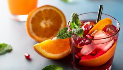 Poster - pomegranate and orange cocktail with mint