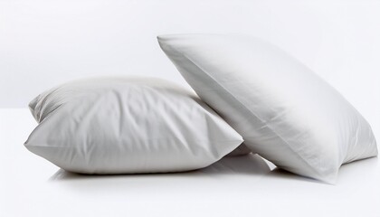 closeup mockup of three large sleeping blank pillows on white background