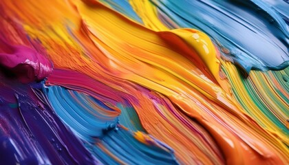 Wall Mural - extreme close up of colorful acrylic paint texture showing brush strokes selective focus